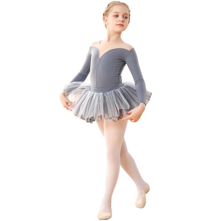 Rochie balet fetite WOCANIUB, bumbac, gri, Gri