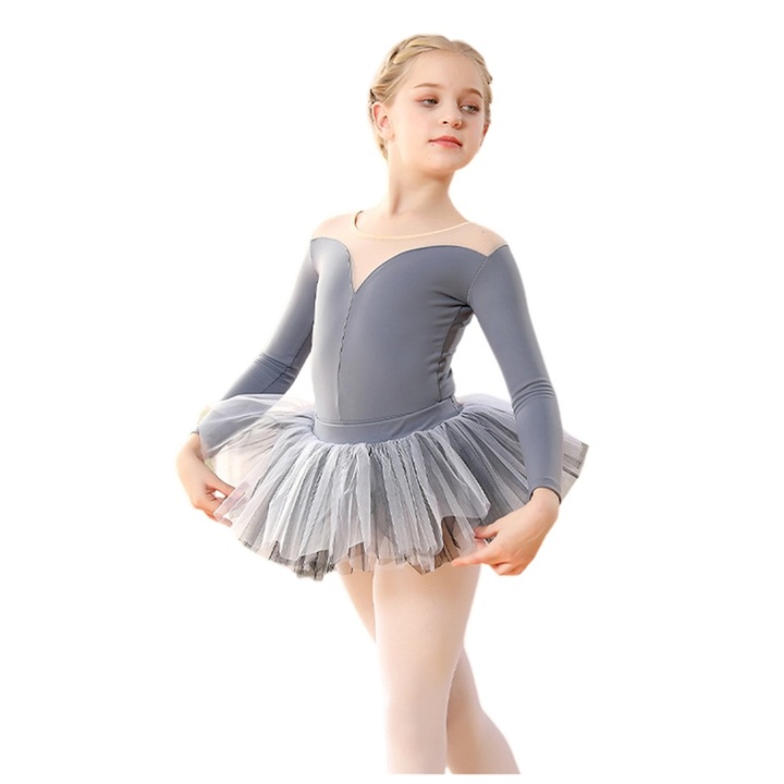 Балетна рокля WOCANIUB за момиче, памук, Сив