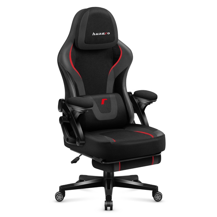 Scaun Gaming Huzaro Force 4.6 Carbon, Tesatura, suport picioare, recliner, Negru