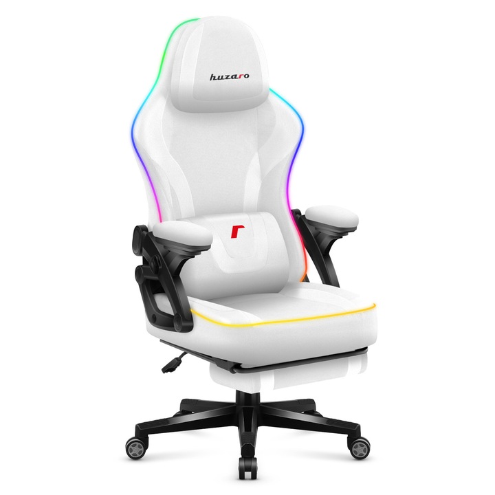Геймърски СтолHuzaro Force 4.6 White Rgb Smart, С Led Осветление, Бял Многоцветен