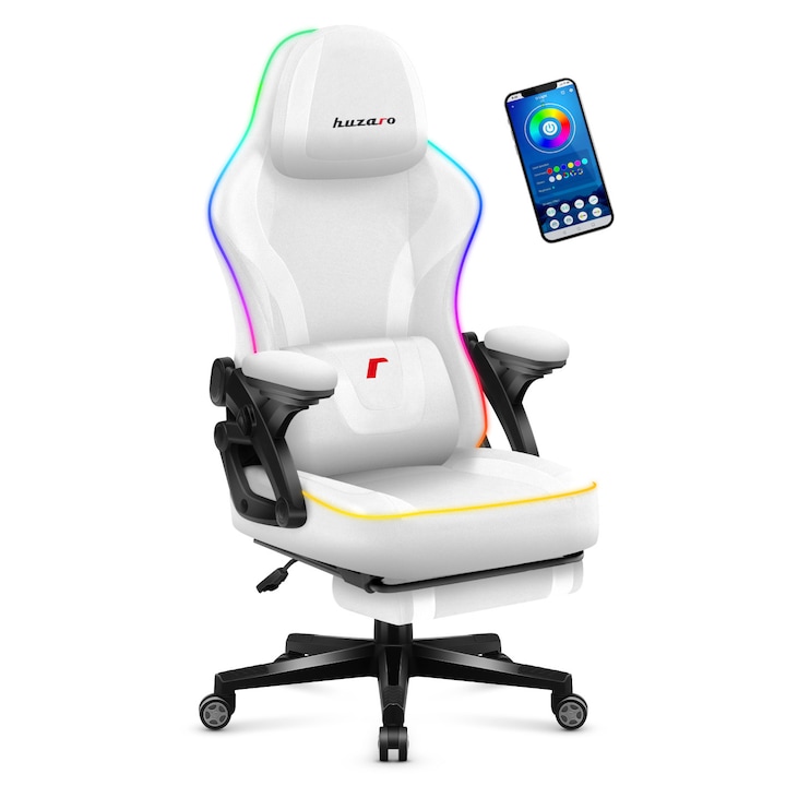 Геймърски Стол Huzaro Force 4.6 White Rgb Smart, С Led Осветление, Бял Многоцветен