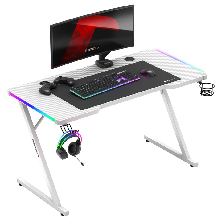Бюро Huzaro Hero 2.5 RGB, гейминг, 120 x 60 x 75 см, бял