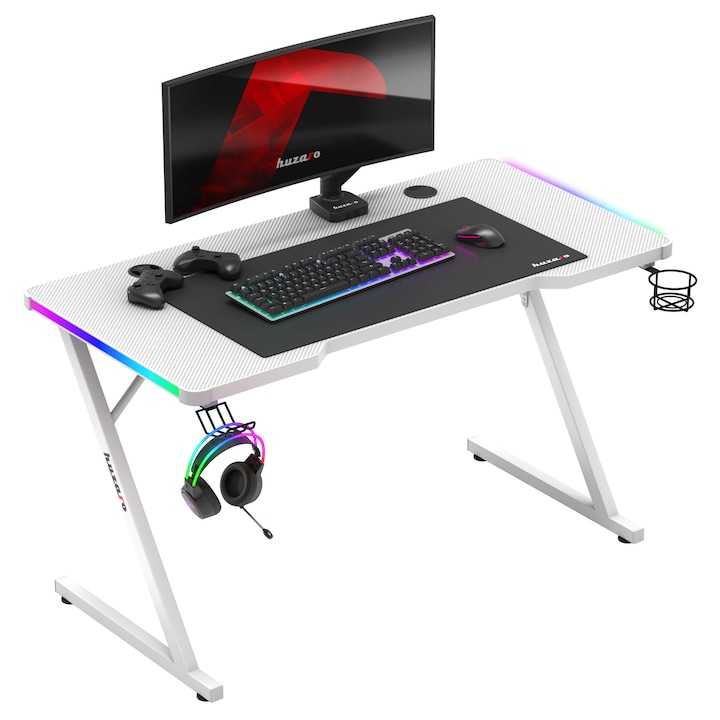 Бюро Huzaro Hero 2.5 RGB, гейминг, 120 x 60 x 75 см, бял