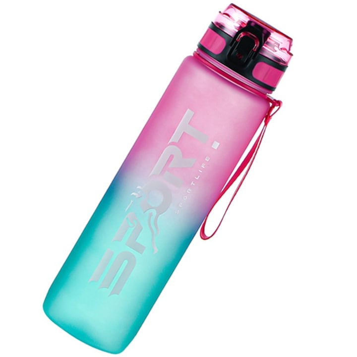 Hordozható kulacs, Lecheng®, Tritan, BPA-mentes, 1000 ml, Piros/zöld
