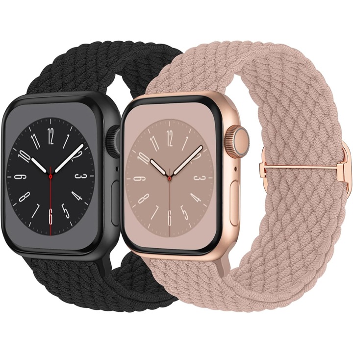 Каишка за смарт часовник, найлонова, съвместима с Apple Watch, розова: 38 мм - 42 мм, черна: 42 мм - 49 мм, iWatch 9 8 7 6 5 4 3 2 1 SE