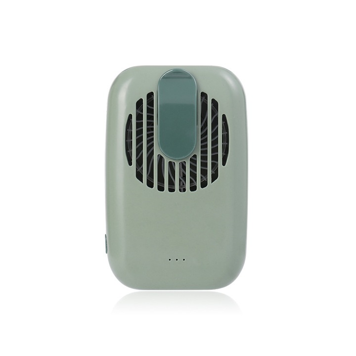 Вентилатор BOMSTOM, Портативен, висящ на врата/кръста, 3 скорости, USB презареждаем, 17x10.5x5cm, зелен