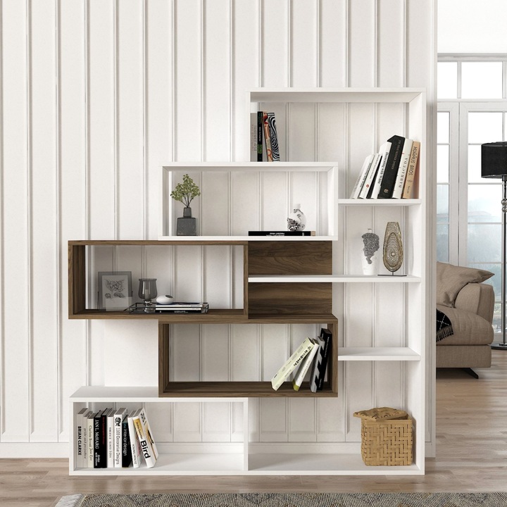 Biblioteca, UnicUtil®, Biblioteca Living Urban Chic, 139.1 x 25 x 151.2 cm, Mobila Living din PAL Melaminat Durabil, Rafturi Biblioteca cu Design Modern si Elegant, Organizare si Depozitare Carti, Documente si Obiecte Decorative, Alb Maro