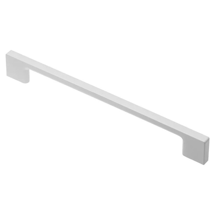 Maner metalic pentru mobilier, model SARMIS, stil modern/minimalist, distanta dintre gauri =128 mm, finisaj alb mat