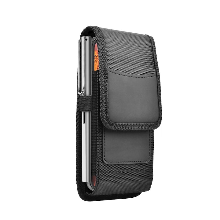 Съвместим с телефон калъф, SINBITA, вертикален, дишаща вътрешна подплата, с карабинер, слот за карта и дизайн с примка за писалка, идеален вариант за пътуване, туризъм, колоездене, плат Оксфорд, 17,5 x 10 x 2,5 см, черен