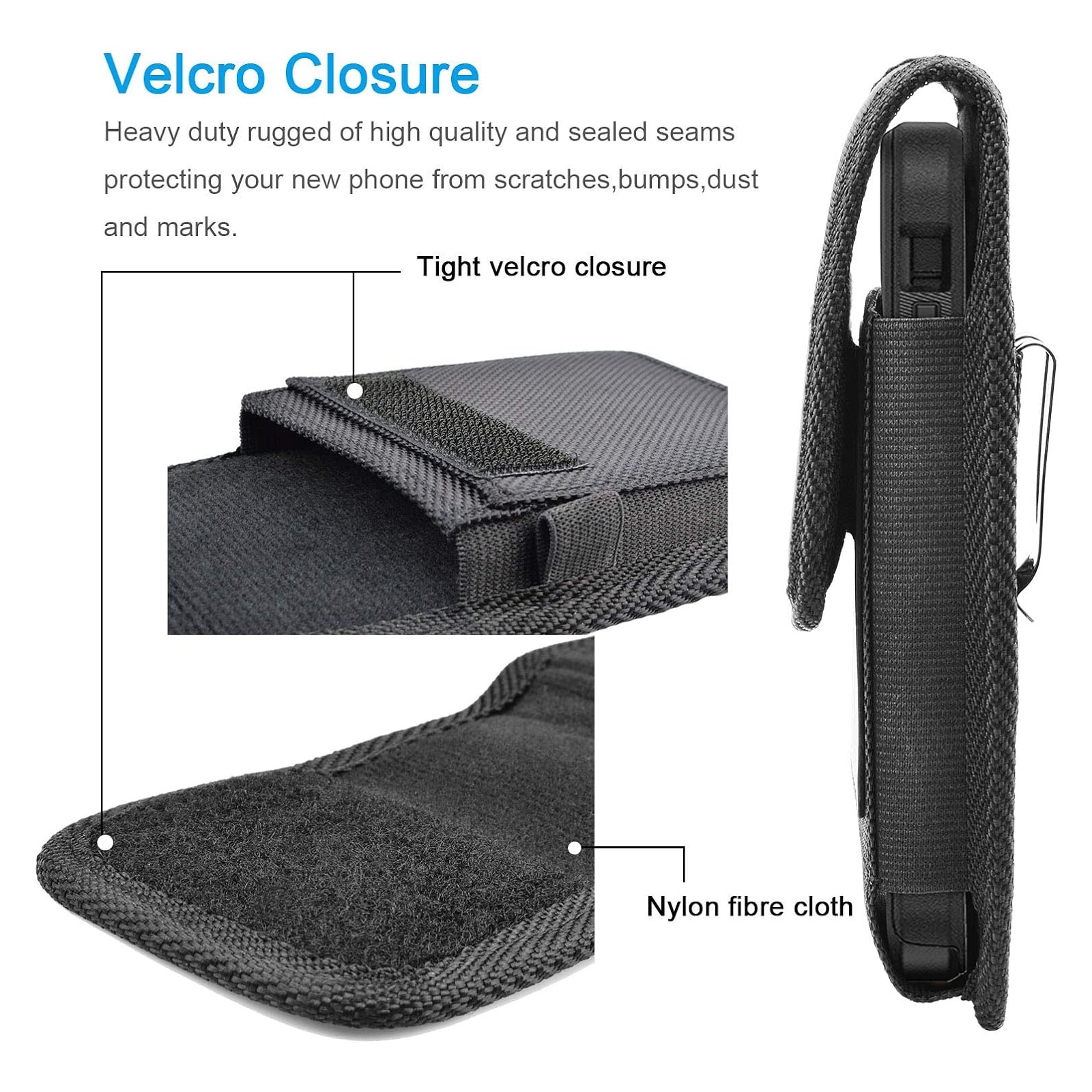 Husa Telefon, SINBINTA, Vertical, Captuseala interioara respirabila, Cu carabinier, Design cu slot pentru card si bucla pentru stilou, Optiune ideala pentru calatorii, drumetii, ciclism, Panza Oxford, 17.5 x 10 x 2.5 cm, Negru
