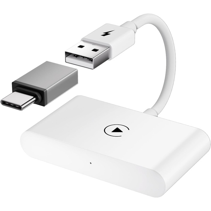 Apple Carplay безжичен модул за кола, Latauar, Plug & Play, бял, с включен USB-C адаптер