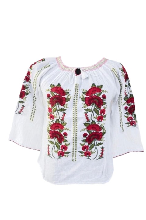 Bluza tip ie dama, Broderie Multicolor, Model Traditional, Bumbac, Maneca Lunga