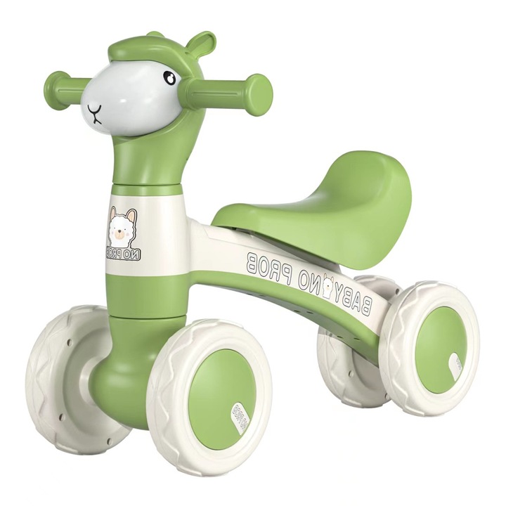 Oita Teno® 4 kerekű futóbicikli, stabil szerkezet, világító fej, zenei funkció, vidám dizájn, beépített lufivető, 56 x 43 x 28 x 30 cm, 1-3 éves korig, zöld