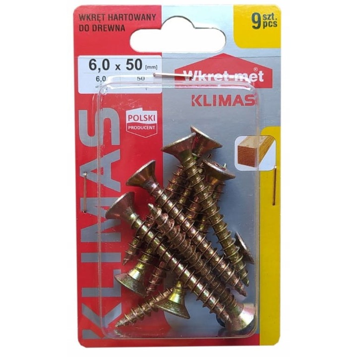 Suruburi Wkret-Met, 6x50mm, set 9 buc, aurii