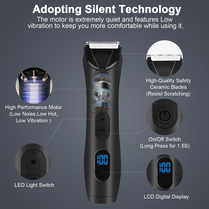 Тример Sellfluence, CIICII, C1988, слабини, брада и тяло, водоустойчив, безжичен, led светлина, автономност 120 мин., черен