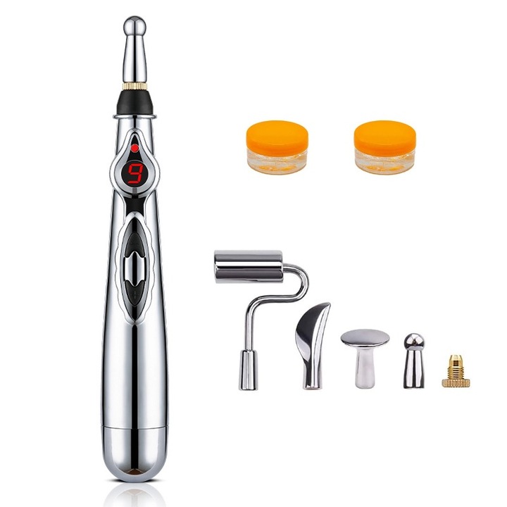 Акупунктурен масажор без игли, LXNZUHN, 9 нива на регулиране, с LED, 5 глави