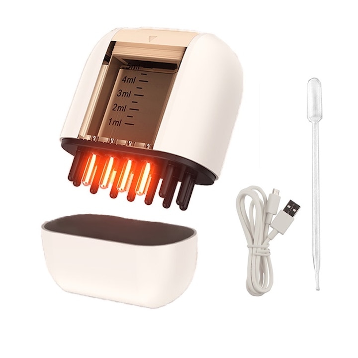 Dispozitiv Aplicator si Masaj Capilar, LXNZUHN, Terapie cu Infrarosu, Stimuleaza Cresterea Parului, Vibratii, pieptene de masaj, Dozator Gradat 5ml, Nuanta pielii
