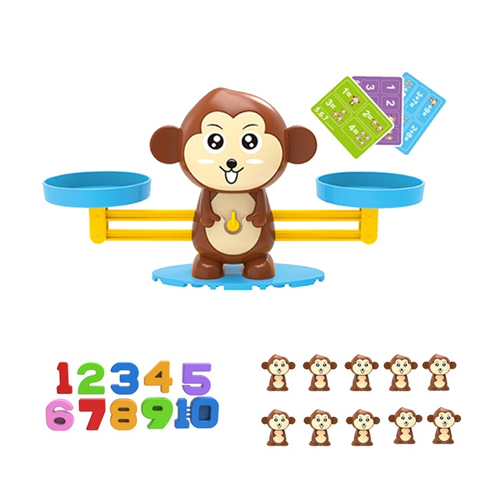 Joc educativ de numarare, Set balanta cu maimuta, multicolor, 3-5ani