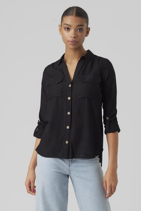 Vero Moda, Camasa cu buzunare pe piept, Negru