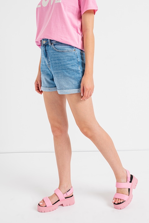 Only, Blugi scurti din bumbac cu terminatii rulate, Albastru deschis