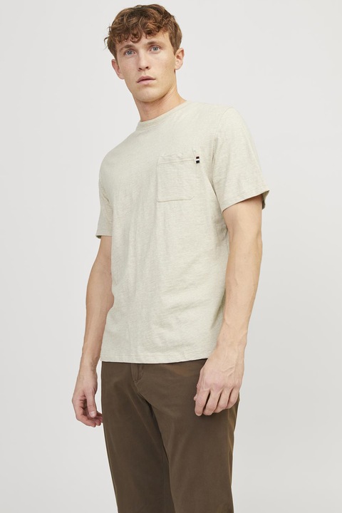 Jack & Jones, Kerek nyakú póló mellzsebbel, Világosbézs, S