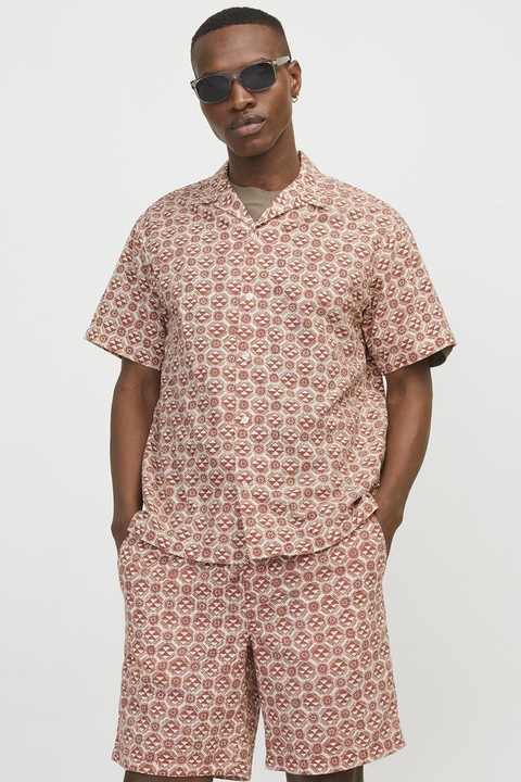 Jack & Jones, Kényelmes fazonú mintás ing, Fehér/Téglavörös, S