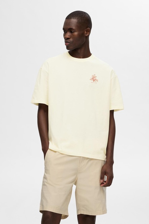 Selected Homme, Свободна тениска от органичен памук с шарка на гърба, Светло бежово