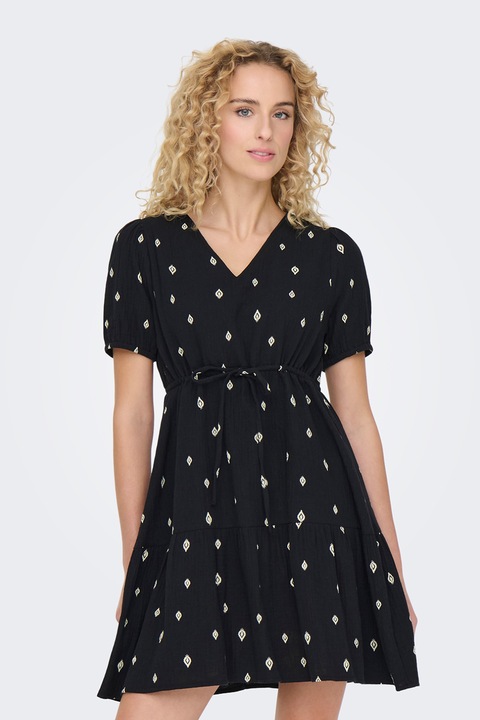 Only, Къса разкроена рокля от органичен памук, Черен