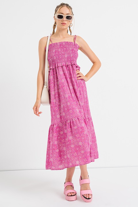 Only, Rochie evazata cu decolteu patrat Miley, Alb/Fucsia/Roz fandango, XL