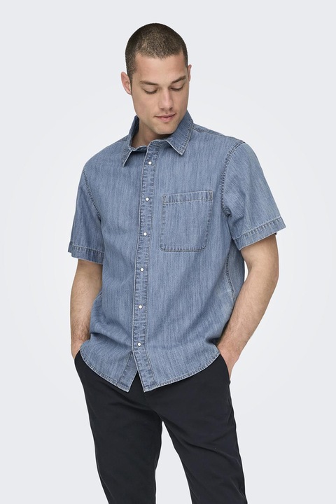 Only & Sons, Риза от деним с джоб, Прашно синьо