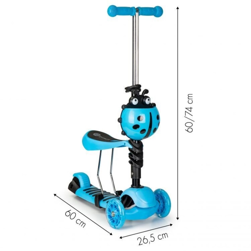 Trotineta 3 in 1 copii cu sezut, roti LED si cos Buburuza, ghidon reglabil 3 trepte, pliabila, max. 25 kg, 3 ani+, albastra [4]