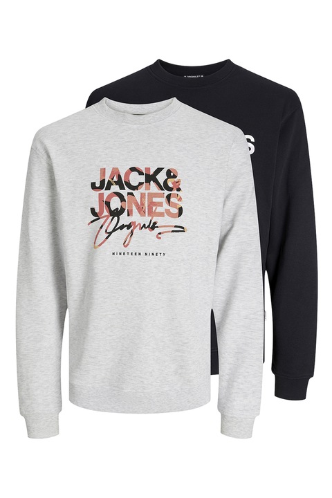 Jack & Jones, Set de bluze de trening cu imprimeu logo - 2 piese, Negru/Alb