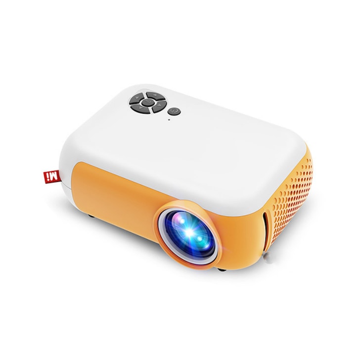Proiector, Acasa, Micro portabil, 1080p, Multifunctional, Reincarcabil, Difuzor incorporat, 1600 Lumeni, Luminozitate ridicata, A10, Galben