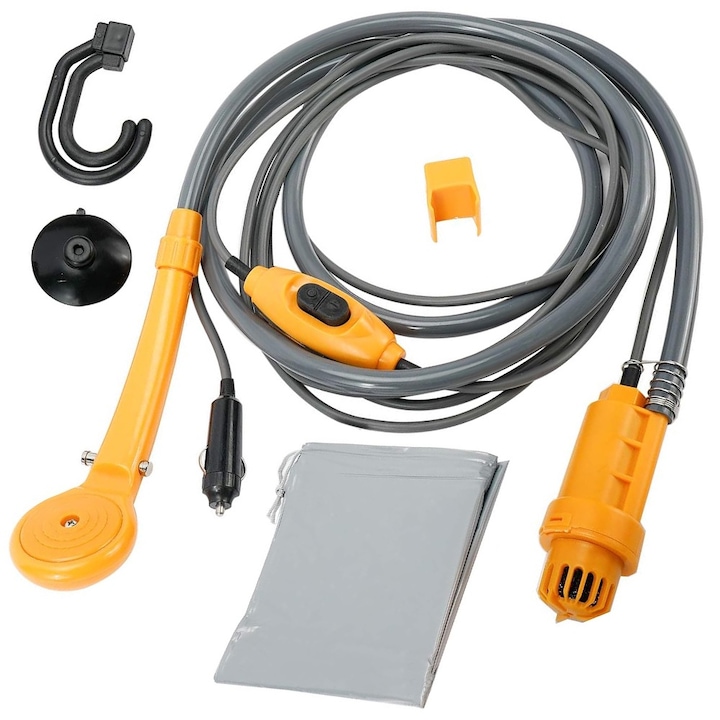 Преносим душ, помпа за къмпинг, туризъм, миене на кола или животни, DC 12V захранване за кола