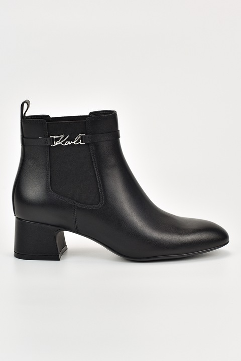 Karl Lagerfeld, Botine din piele cu toc masiv, Negru