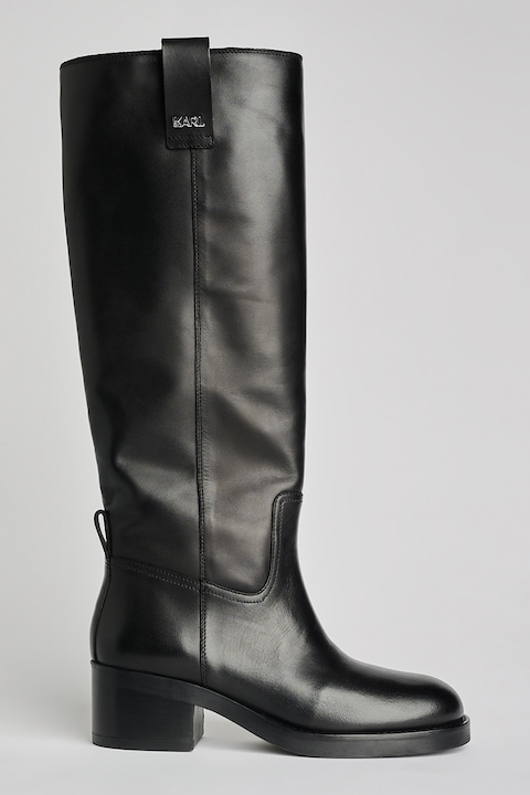 Karl Lagerfeld, Cizme din piele cu toc bloc, Negru