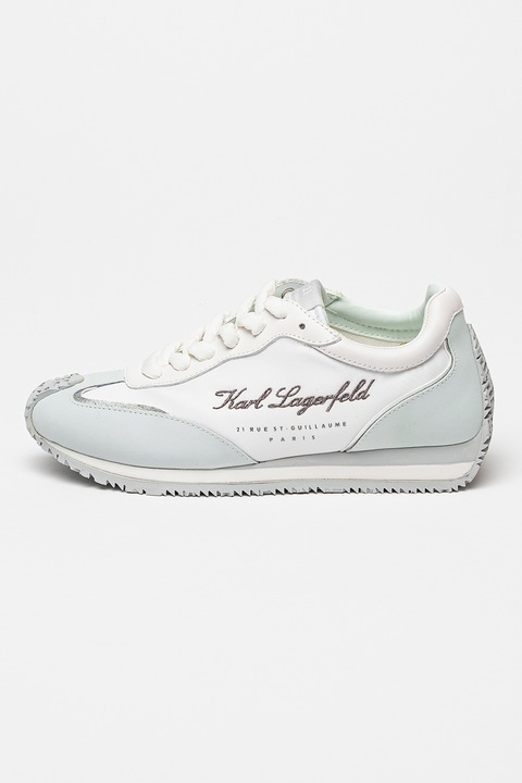 Karl Lagerfeld, Pantofi sport cu detalii din piele intoarsa Velocette, Alb/Albastru glaciar