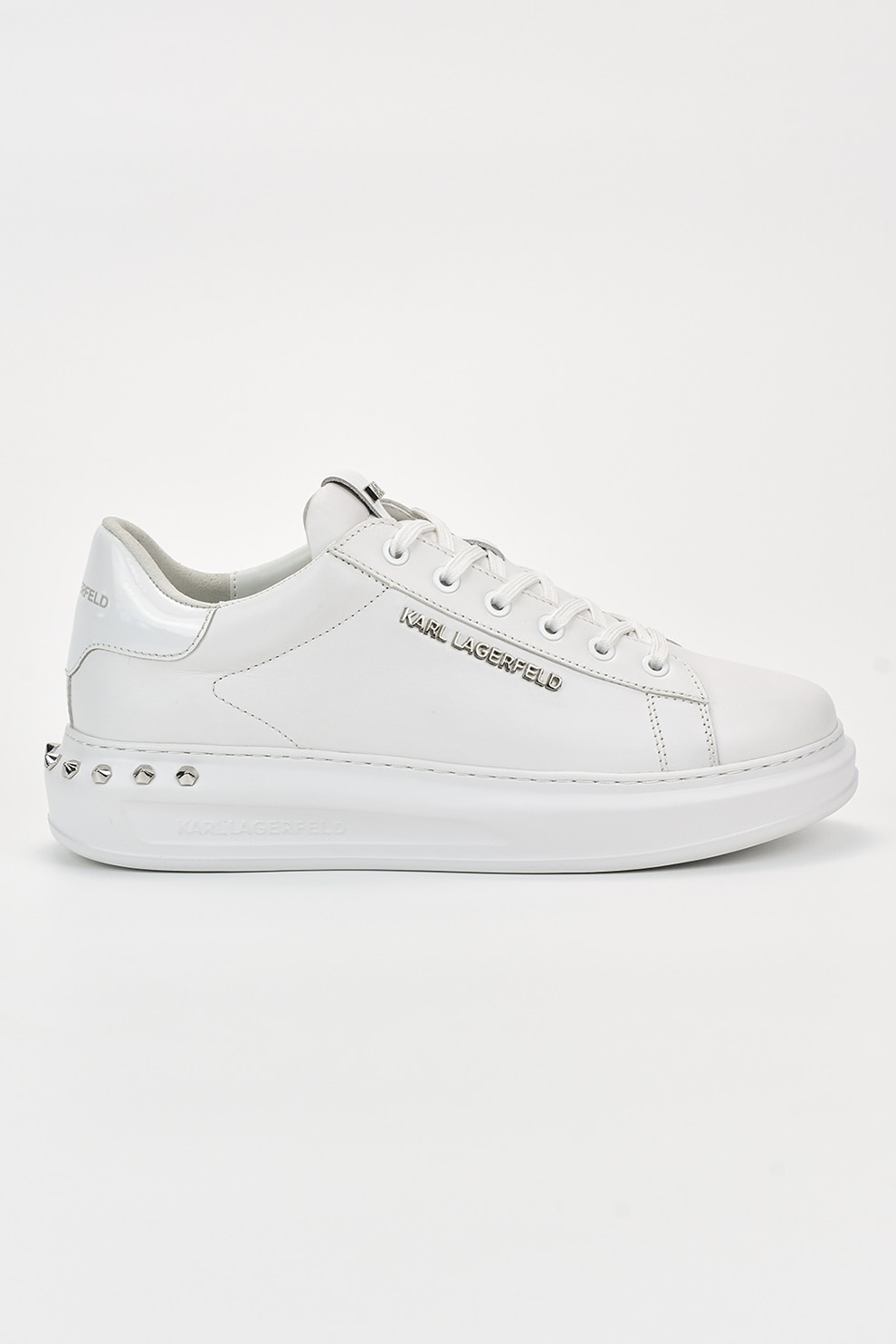 Karl Lagerfeld, Pantofi sport din piele cu tinte, Alb optic, 44