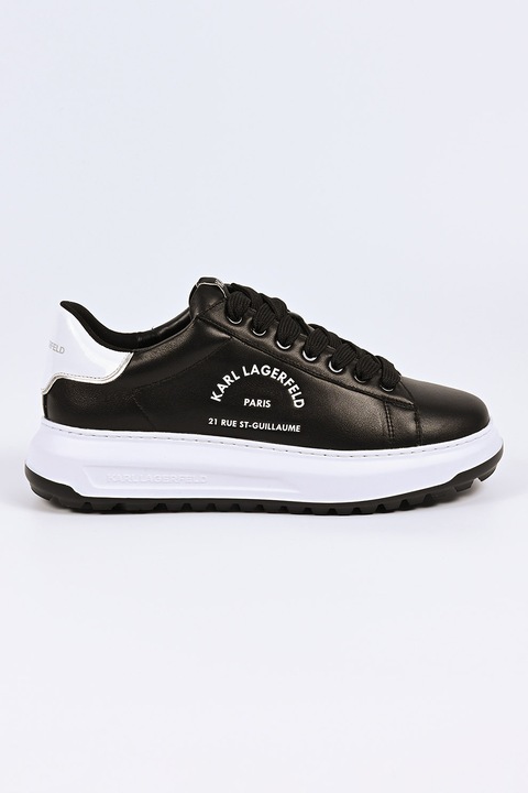 Karl Lagerfeld, Pantofi sport cu garnitura din piele ecologica si detalii logo, Negru/Alb optic