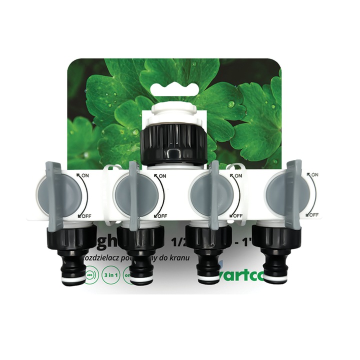 Distribuitor cu 4 brate pentru robinet Vartco Light Line LL01-026, 1/2"-3/4"-1", negru-gri