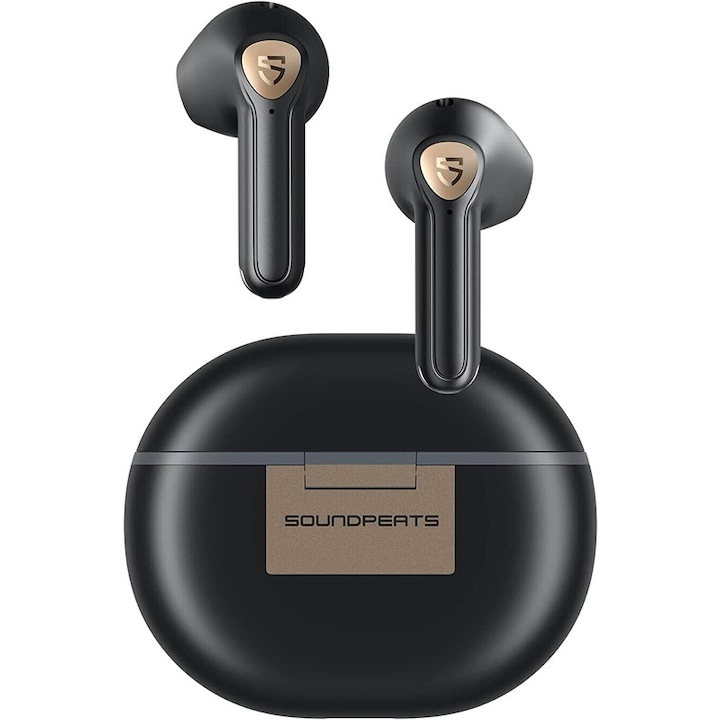 Casti wireless audio Soundpeats Air 3 Deluxe HS, TWS, Bluetooth, Microfon, Noise cancelling, Control prin atingere, Rezistente la apa, Autonomie 20h, Aplicatie Mobila, Carcasa de incarcare, Negru