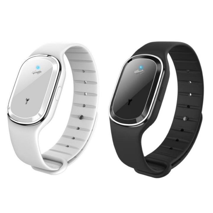 Set 2 Bratari cu Ultrasunete Tip Ceas MaffStuff®, Impotriva Tantarilor si a Altor Insecte, Negru+Alb