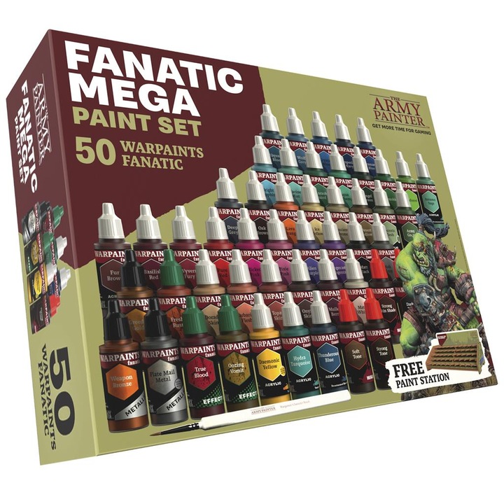 Set de pictura + suport, The Army Painter, Vopsea / MDF, Warpaints Fanatic, 50 culori