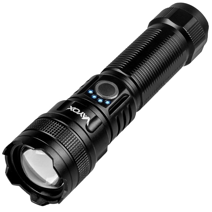 Фенер с LED Vayox VA0179, Тактически, алуминий, 10W 600lm, USB-C, Zoom, Powerbank, 5 режима, Черен