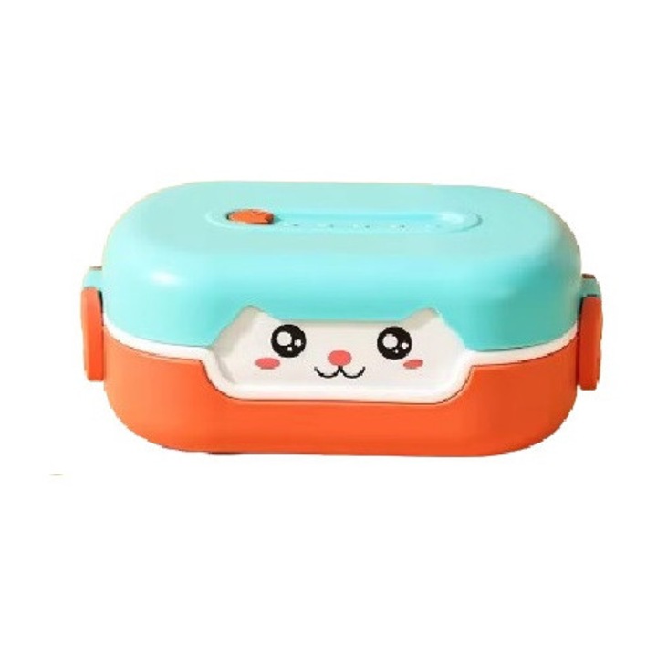 Caserola Lunch Box MOOD ( BE AUTHENTIC ), Compartimentata, pentru Adulti si Copii, 19x13x7cm, 700ML, Rosu - Turcoaz