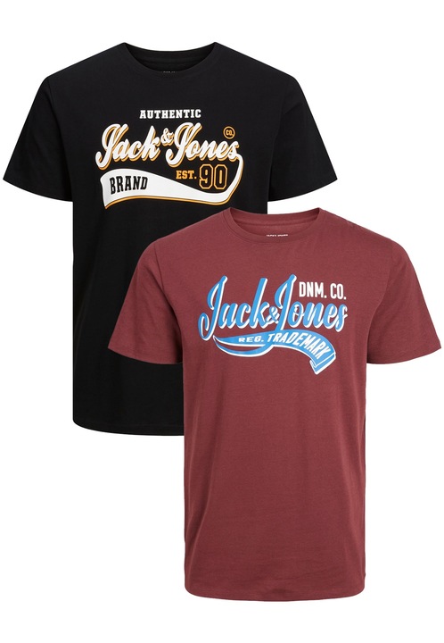 2 db-os férfi póló szett JACK & JONES, 5653, pamut, Sötétpiros