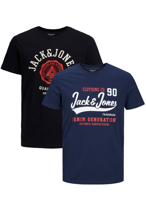 2 db-os férfi póló szett JACK & JONES, 4342, pamut, Mosott kék