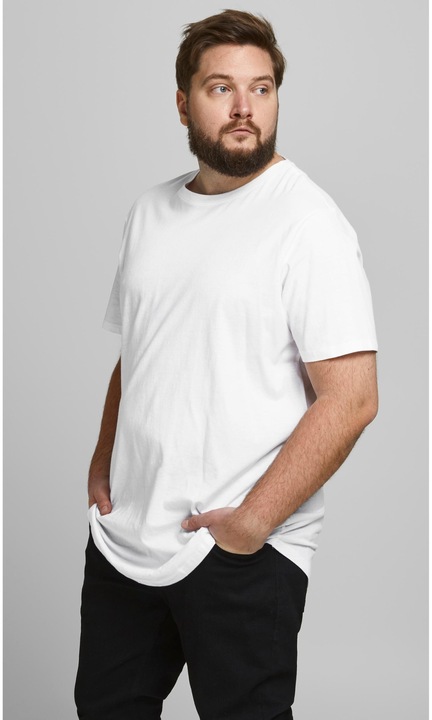 Basic T-shirt Nagyméretű, kerek galléros rövid ujjú póló Plusz méretek JJENOA, Fehér