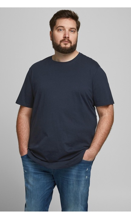 Basic T-shirt Nagyméretű, kerek galléros rövid ujjú póló Plusz méretek JJENOA, Tengerészkék