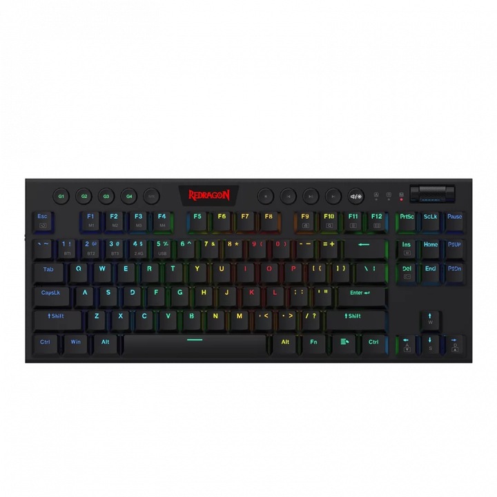 Tastatura wireless Redragon Horus TKL, RGB, comutator albastru, maghiar, negru